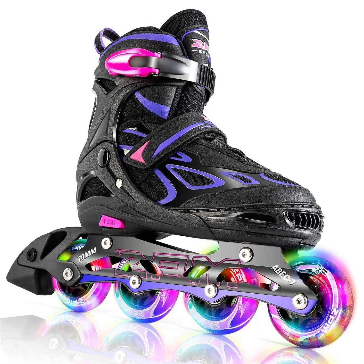 2pm Sports Vinal Girls Adjustable Inline Skates with Light up Wheels Skates Fun Illuminating Skates for Kids Boys and - Sports Supplies Online Store