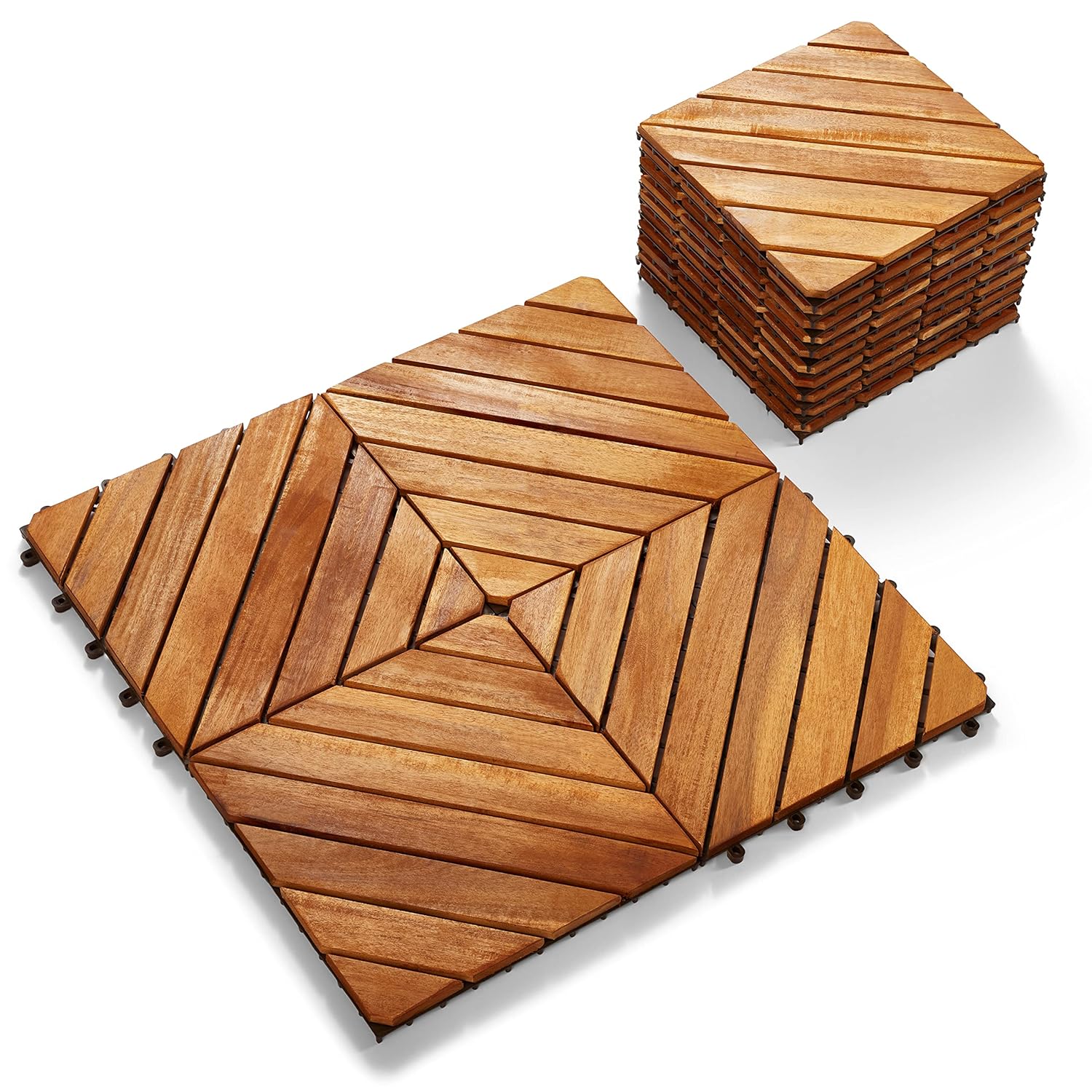 Solid Wood Interlocking Flooring Tiles (Pack of 10, 12 x 12), Acacia Deck Tiles, Floor Tiles for Both Indoor and Outdoor Use