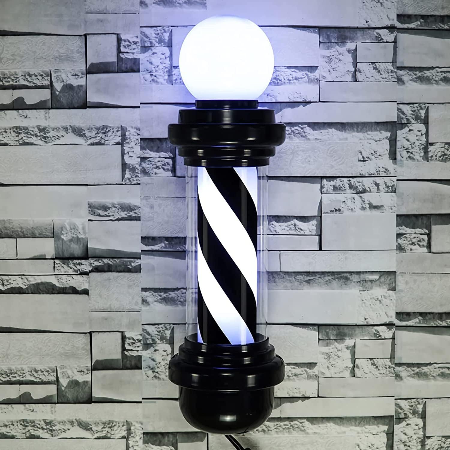 WDZD 27'' Barber Pole Light, Hair Salon Open Sign, Barber Shop Rotating Black White LED Strips, IP54 Waterproof Save Energy, Wall Mount