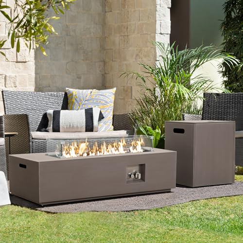 42’’ Propane Fire Pit Table Set with Tank Holder, CSA Certifed 50,000 BTU Outdoor Firepit Table, Wind Guard & Glass Stones