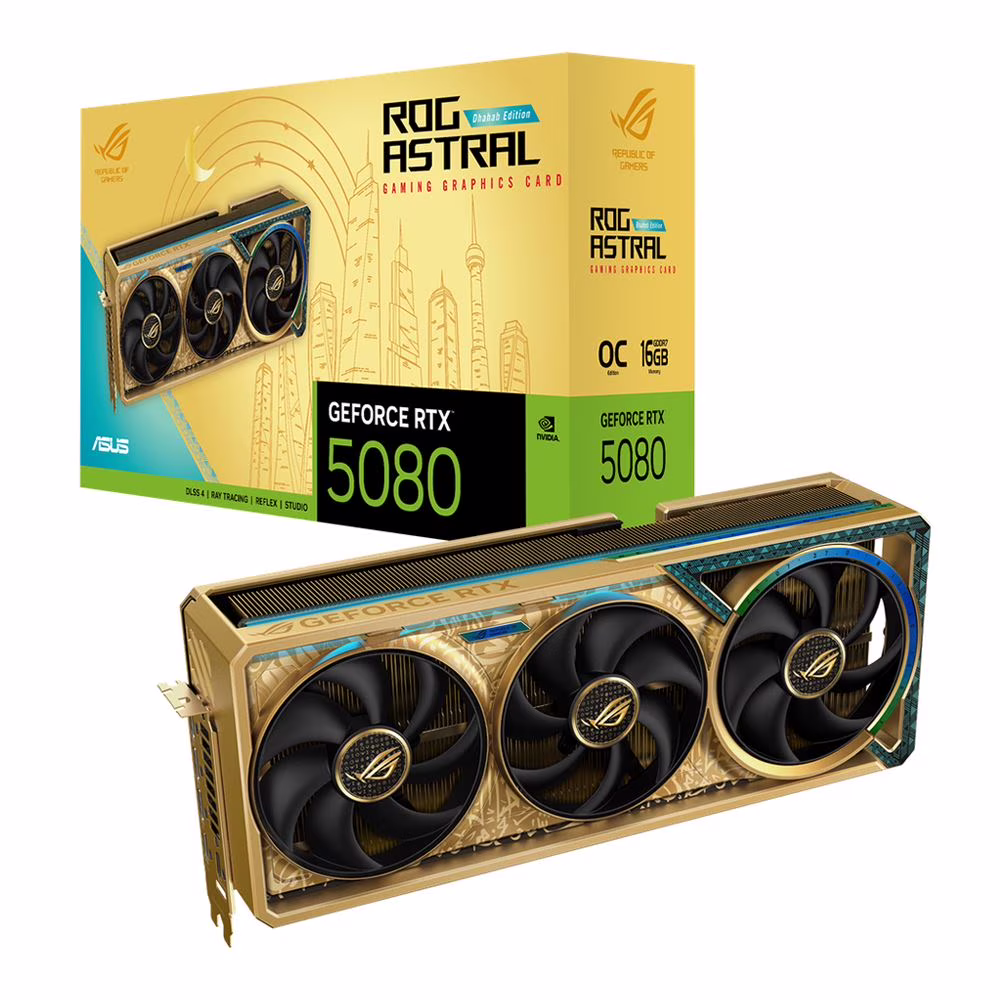 ASUS NVIDIA GeForce RTX 5080 ROG Astral Dhahab CORE Overclocked Triple Fan 16GB GDDR7 PCIe 5.0 Graphics Card