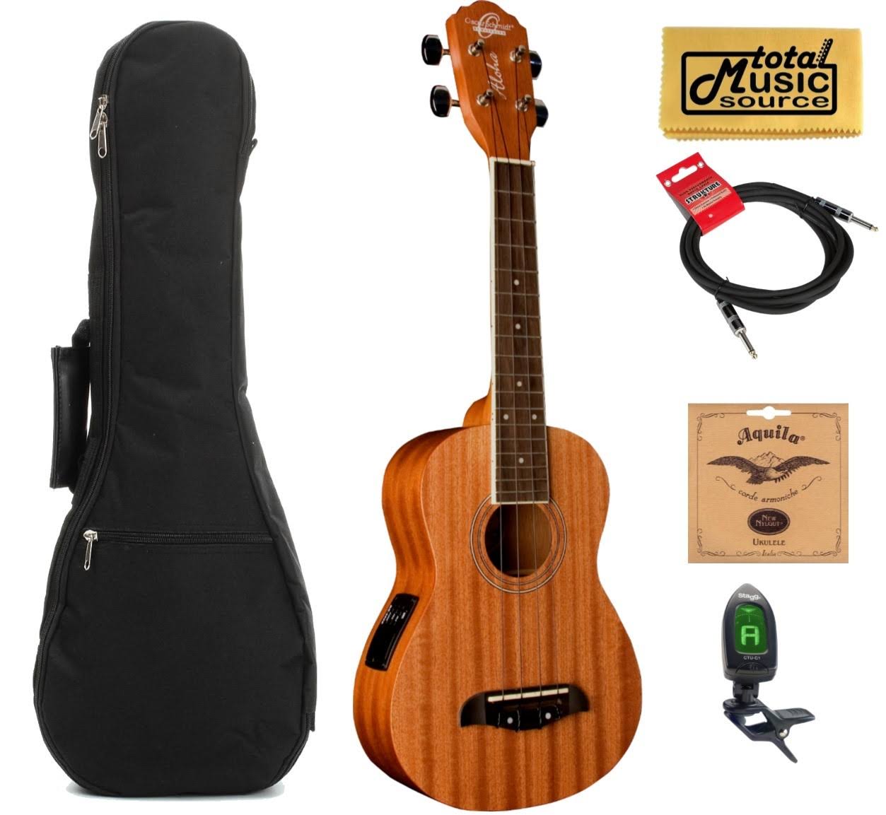 Oscar Schmidt OU2TE Tenor Electric Ukulele, All Mahogany w/Padded Gigbag,Tuner,Strings,Cable & PC
