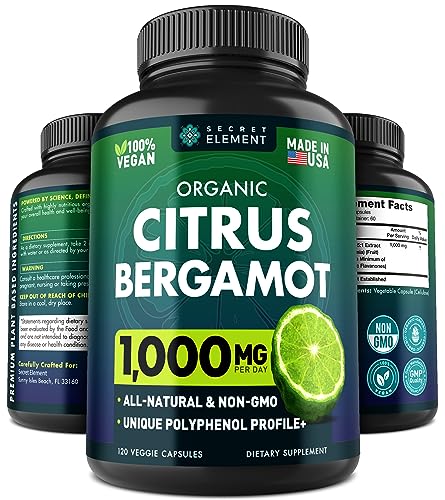 SECRET ELEMENT Citrus Bergamot Extract 1000mg - Organic Citrus Bergamot Supplement for Heart, Immune System Support, and Healthy Aging - Pure