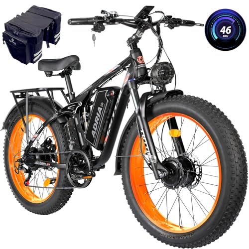 TUTTIO Electric-Bike for Adults-Men, Dual-Motor-Ebike 40-46MPH-Hunting-Ebike, 52V 30AH Long Range Dirtbike, 26" Fat-Tire-Electric-Bicycle
