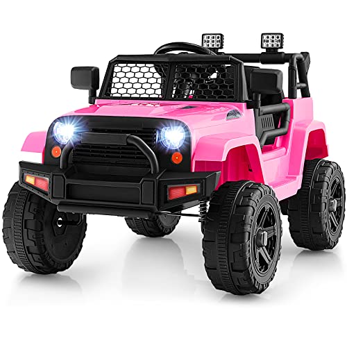 HONEY JOY Ride on Truck, 12V Licensed Toyota FJ Electric Car for Kids, Shock Suspension, LED Lights & Music, Battery Powered Kids Car to Drive