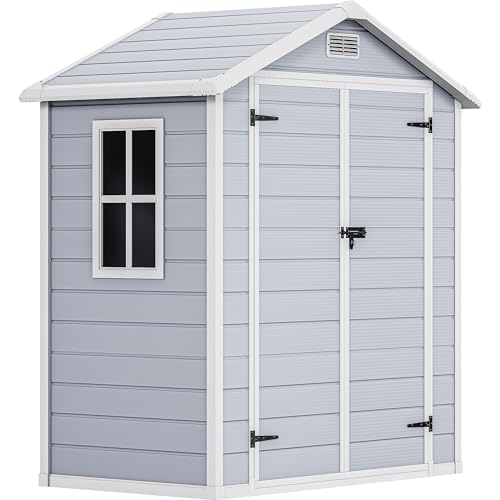 DWVO 6x4 FT Outdoor Resin Storage Shed with Floor, All-Weather Bike Storage Shed with Lockable Door, Window and Vent