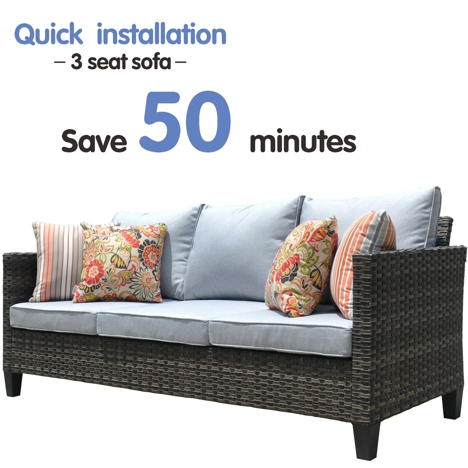 OVIOS 5-piece Patio Furniture Wicker Outdoor High-back Seating Set Grey/Black frame - Radiant Selections