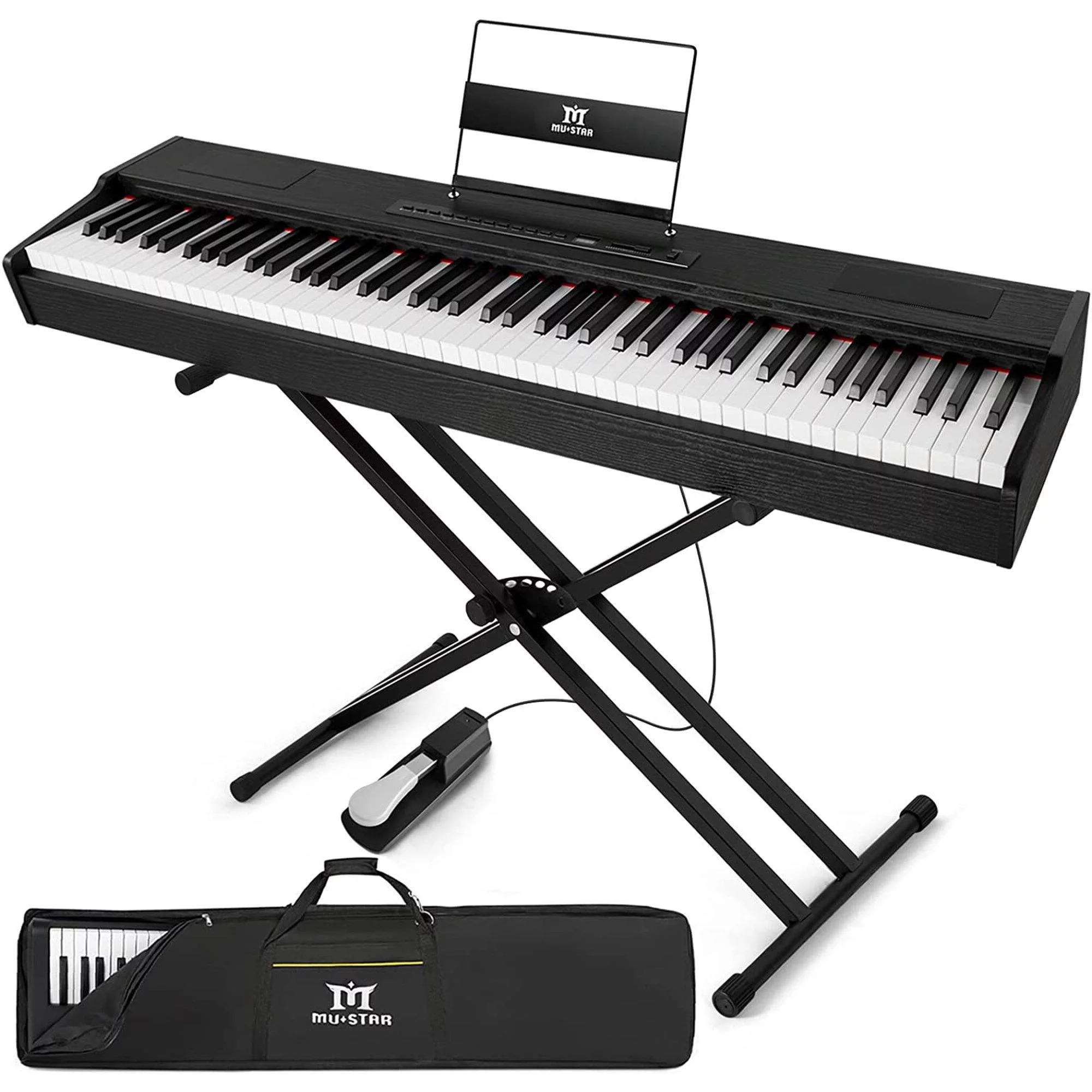 MUSTAR 88-Key Digital Piano Weighted Keyboard Hammer Action w/Stand, Bluetooth,Pedal,Bag,MDF,Black