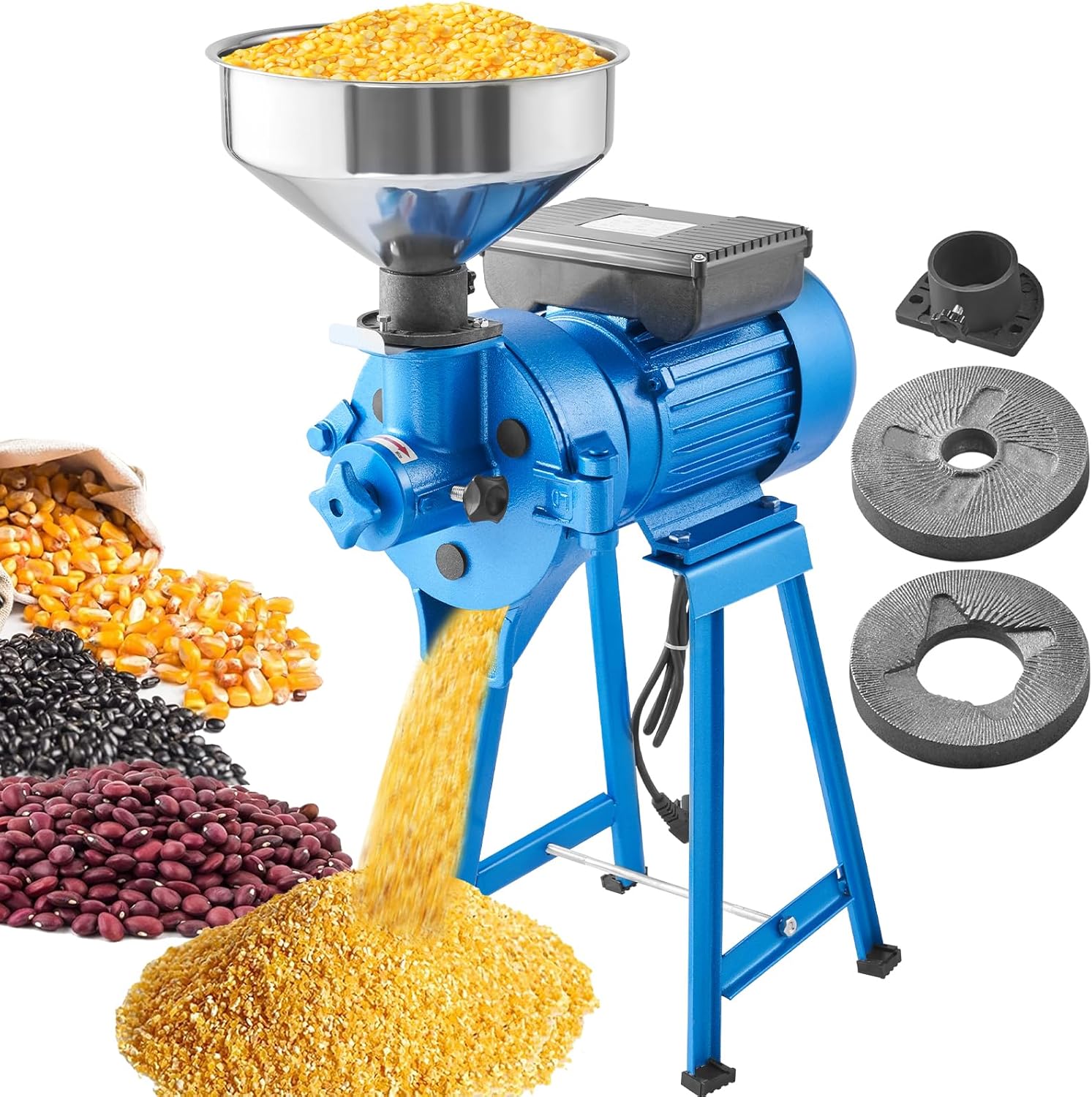 VEVOR Electric Grain Mill Grinder, 1500W 110V Spice Grinders, Commercial Corn Mill with Funnel, Thickness Adjustable Powder Machine
