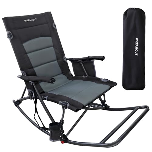 Folding Rocking Camping Chair with Foot Rest Portable Oversized Padded Rocking Chair for Outdoor Camp, Garden, Lawn