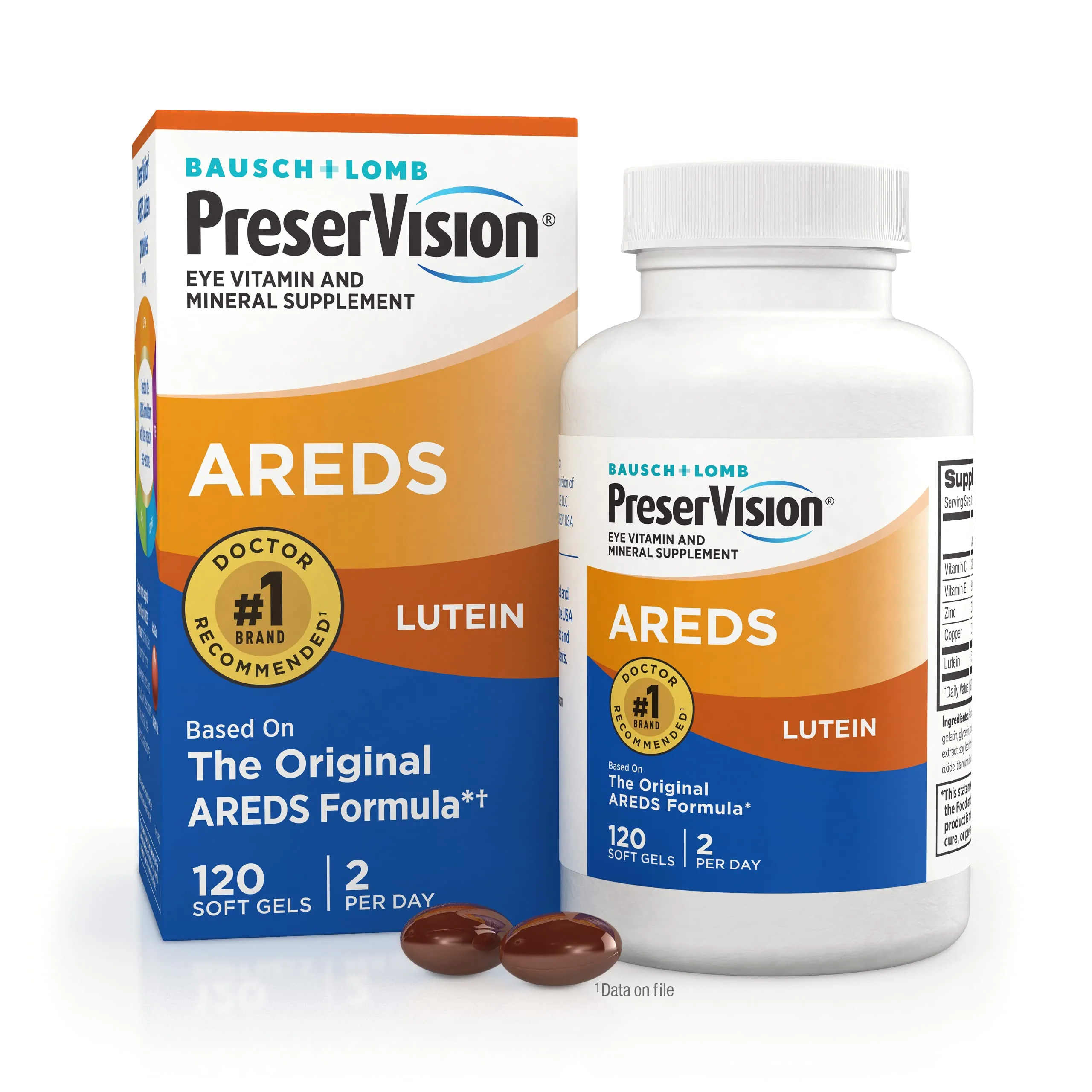 PreserVision AREDS Eye Vitamin & Mineral Supplement, by Bausch + Lomb, 120 Count Bottle (Soft Gels) - Kansas Nuitrition - HNZSDS