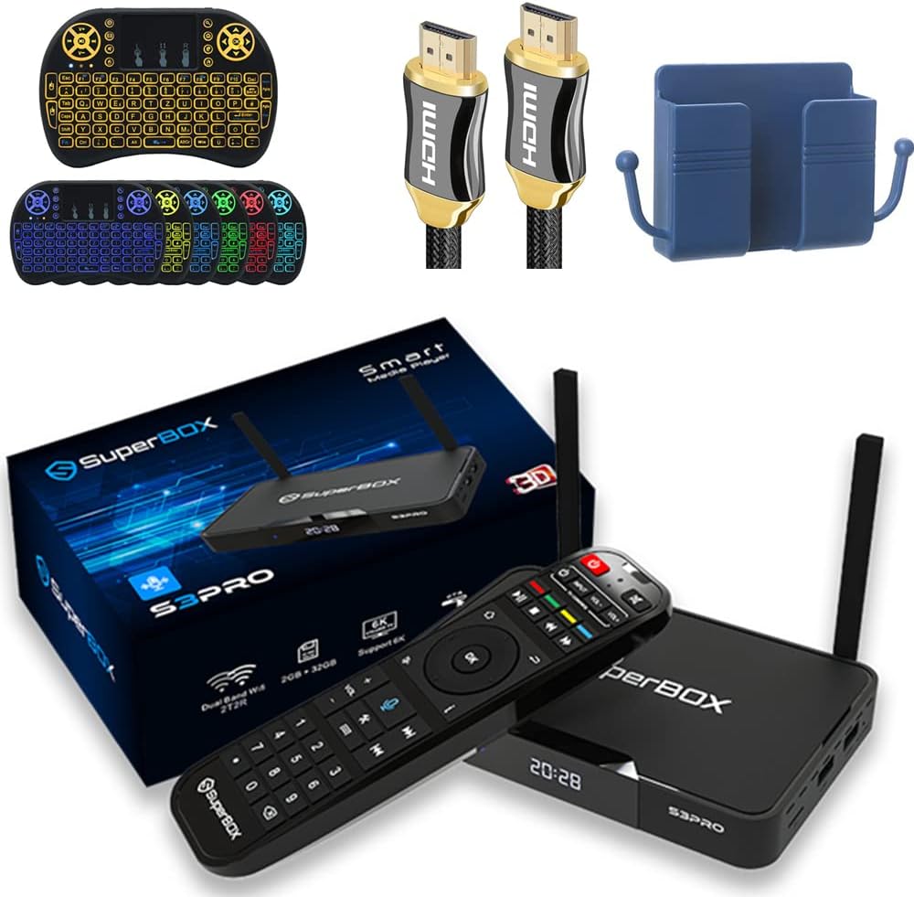( Authorization Code SP840121136 ) 2022 Newest SuperBox S3 Pro with Voice Remote, Backlit Mini Keyboard & 8K HDMI Cable