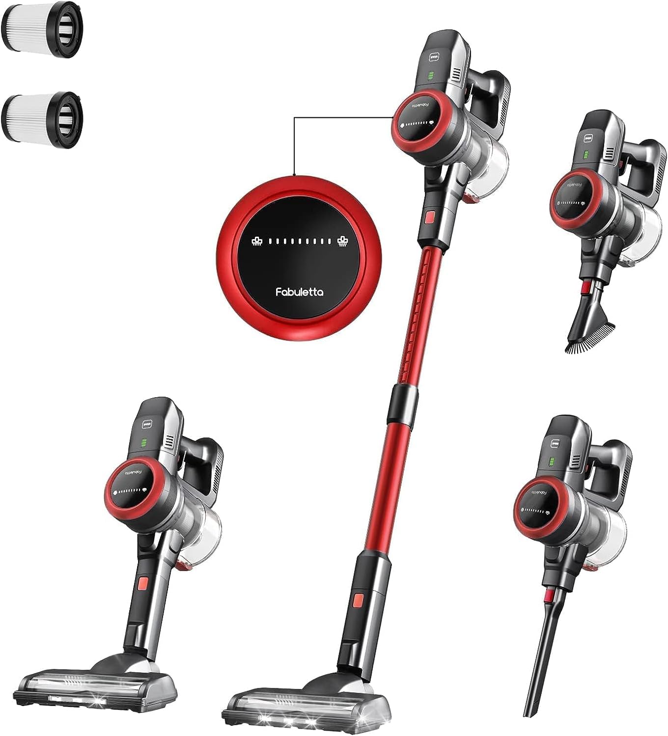 FABULETTA Cordless Vacuum Cleaner 24Kpa Powerful Suction with 45 Min Runtime, 6 in 1 Lightweight Great for Pet Hair & Hard Floor, Led Display, Red