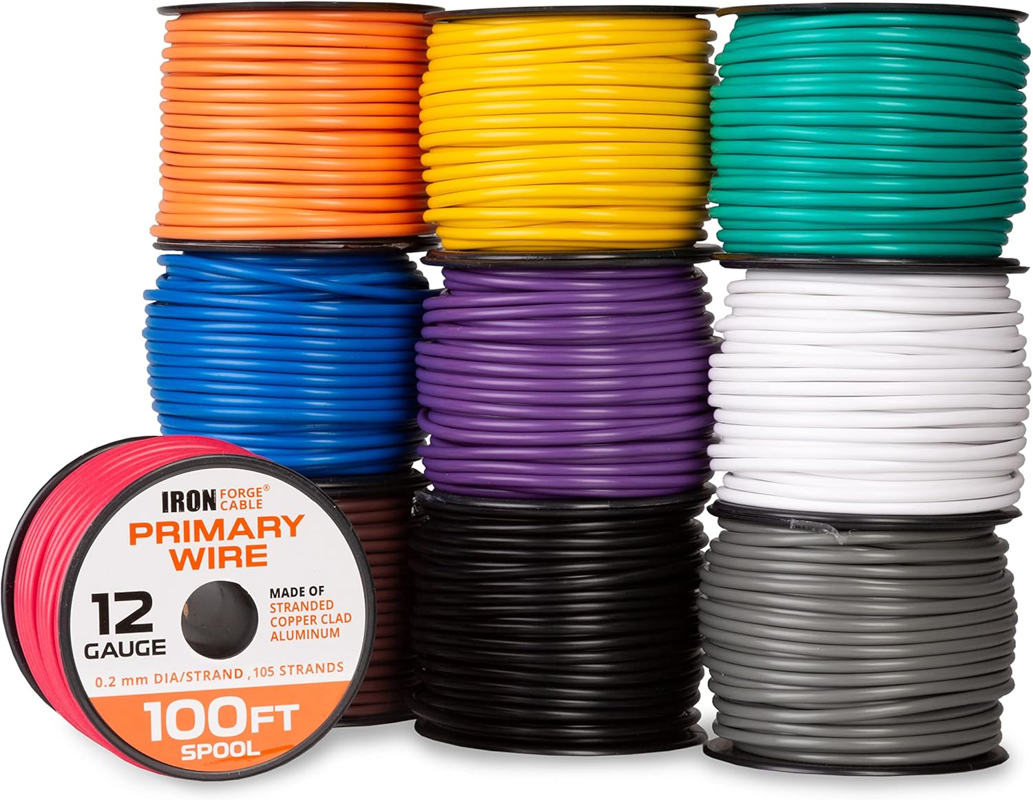 12 Gauge Primary Wire - 10 Roll Assortment Pack - 100 Ft of Copper Clad Aluminum Wire per Roll Pack of 2