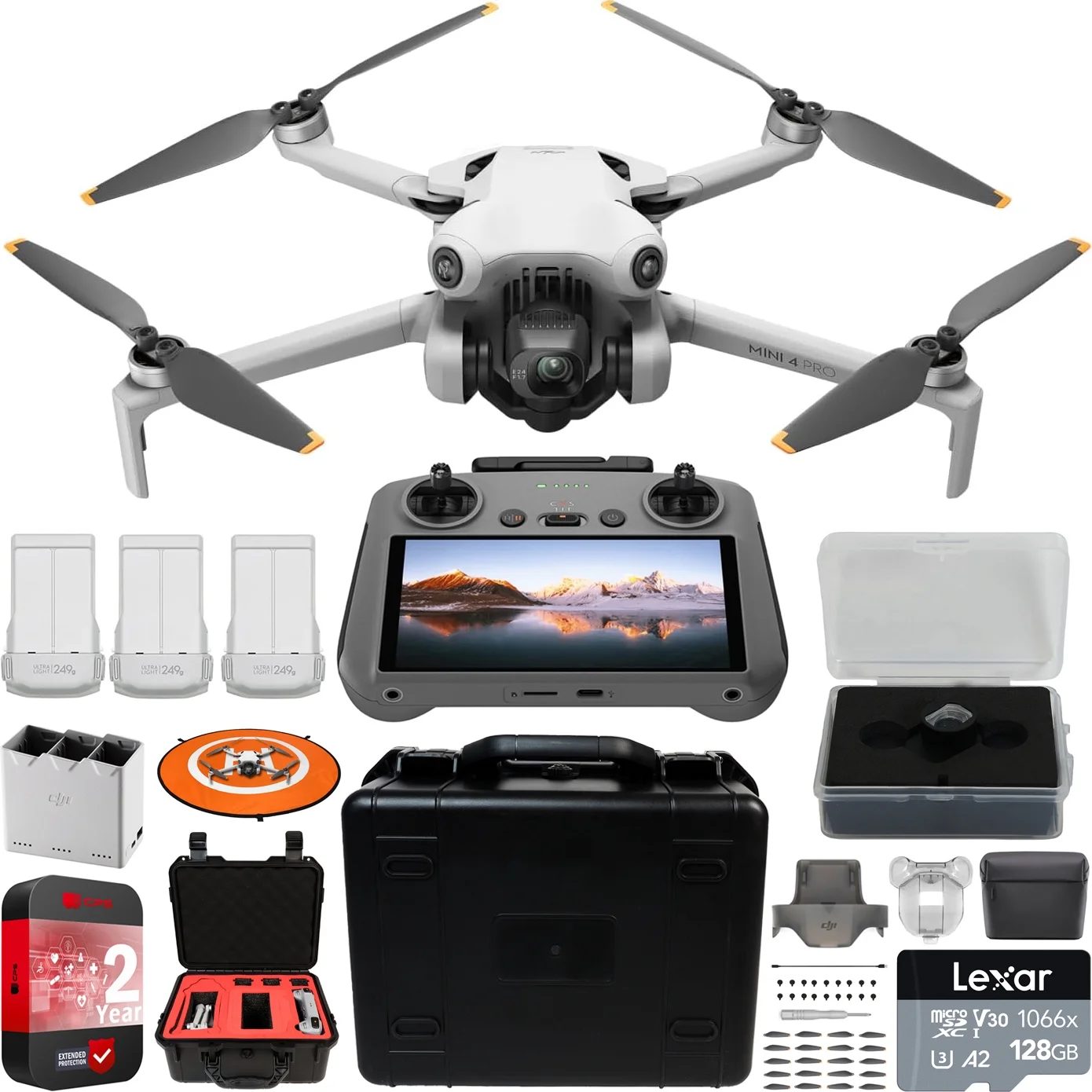 DJI Mini 4 Pro Folding Drone with RC 2 Remote (With Screen) Fly More Combo, 4K HDR Video Camera, Under 249g