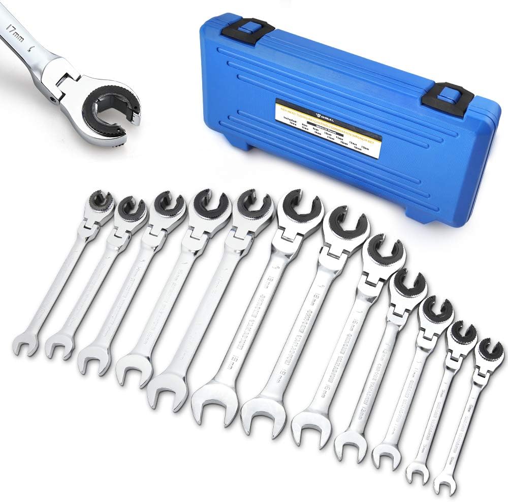 Anbull Ratcheting Wrench Set with Open Flex-head,12PCS Metric Tubing Combination Wrench Set,Tubing Ratchet Wrench