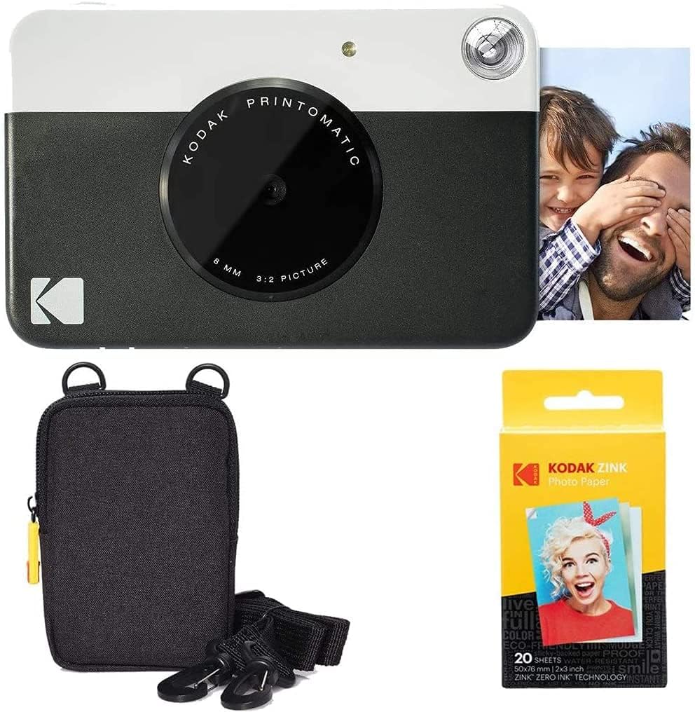Kodak Printomatic Instant Camera (Green) Basic Bundle + Zink Paper (20 Sheets) + Deluxe Case