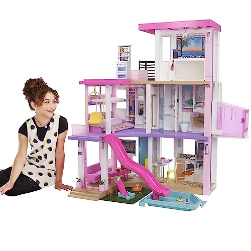 Barbie Dreamhouse (3.75-ft) 3-Story Dollhouse Playset with Pool & Slide, Party Room, Elevator, Puppy Play Area, Customizable Lights & Sounds