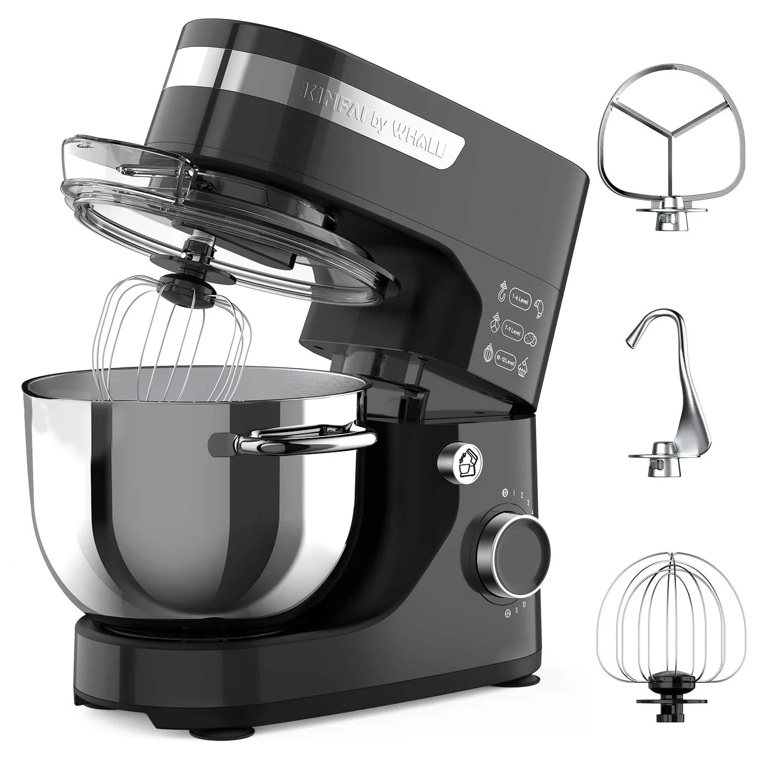 WHALL® Stand Mixer - 5.5Qt 12-Speed Tilt-Head Electric Kitchen Mixer with Dough Hook/Wire Whip/Beater, Stainless Steel Bowl (Blue)
