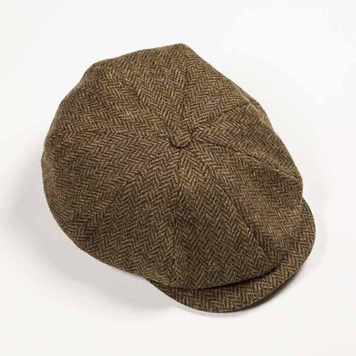 Peaky Blinders Hat Newsboy Style Cap Made in Ireland Fuller Fit Wool Tweed, X-Large / Brown Herringbone , Biddy Murphy