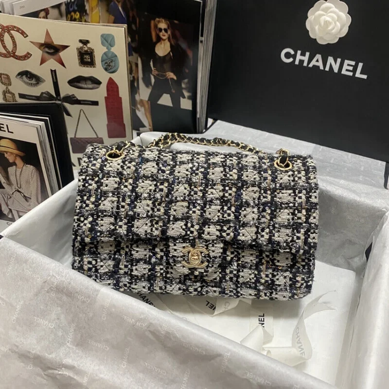 Chanel Class-Flap Bag In Black/Beige Glittered Tweed 1112