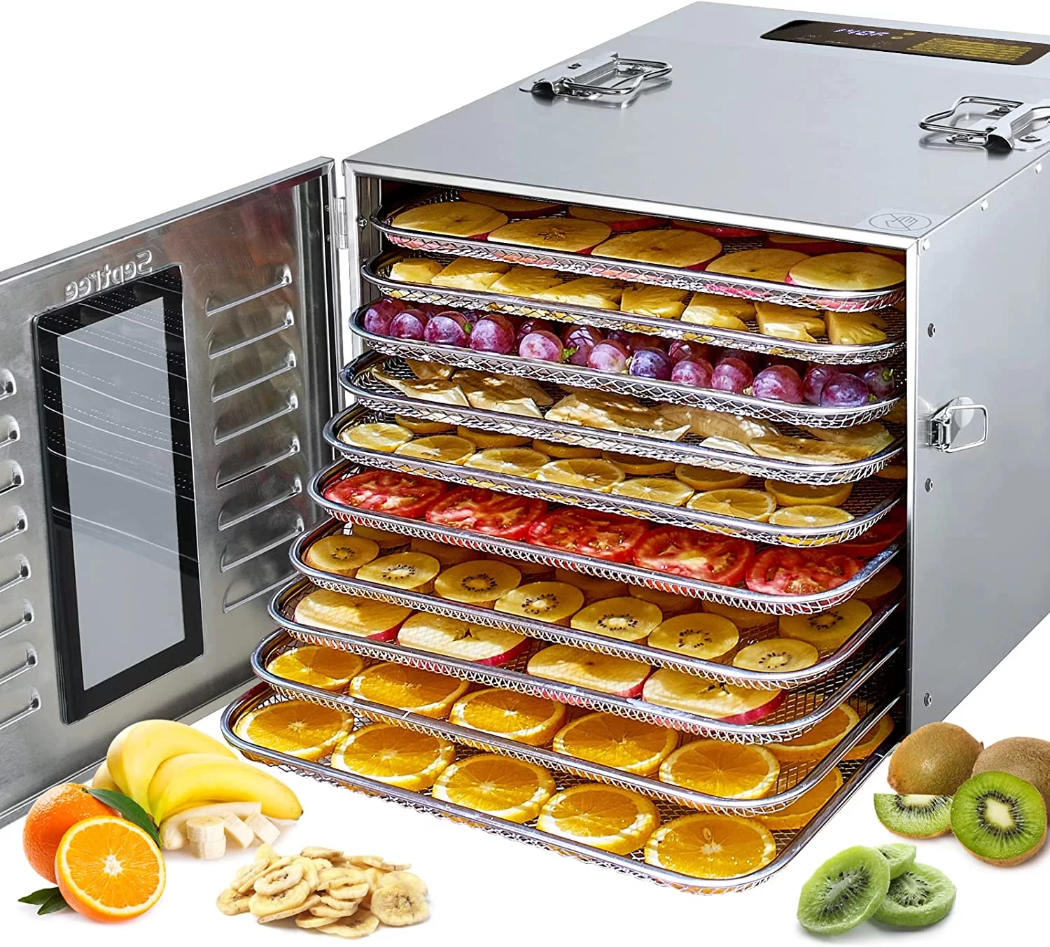 durable Septree Food Dehydrator for Jerky  Meat  Fruit  Beef  Herbs  and Pet Food  10 Trays Stainless Steel Commercial Dryer Machine  1000W