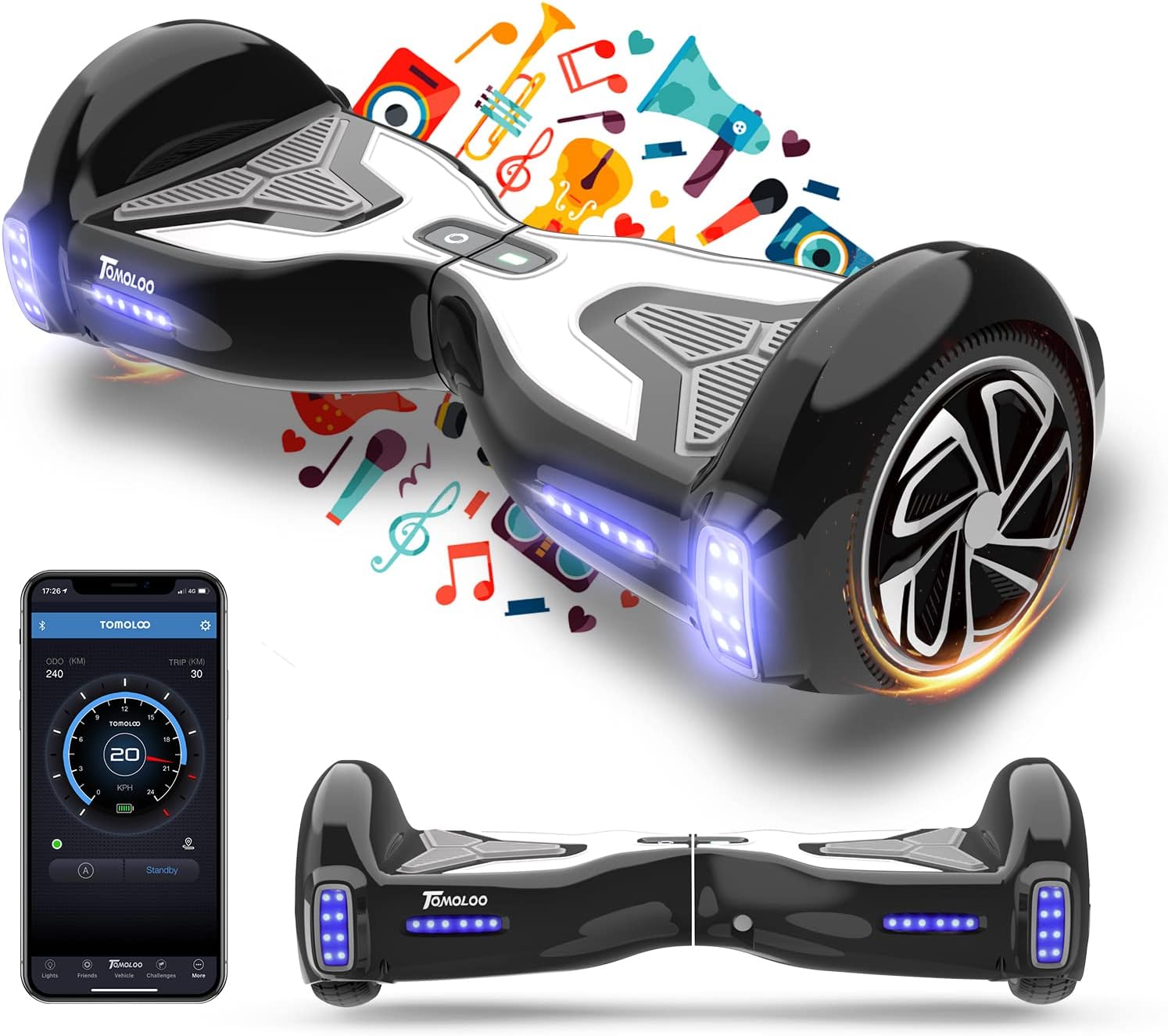 TOMOLOO Hoverboard for Kids and Adults,6.5" Hoverboard with Bluetooth Speaker and Colorful LED lights