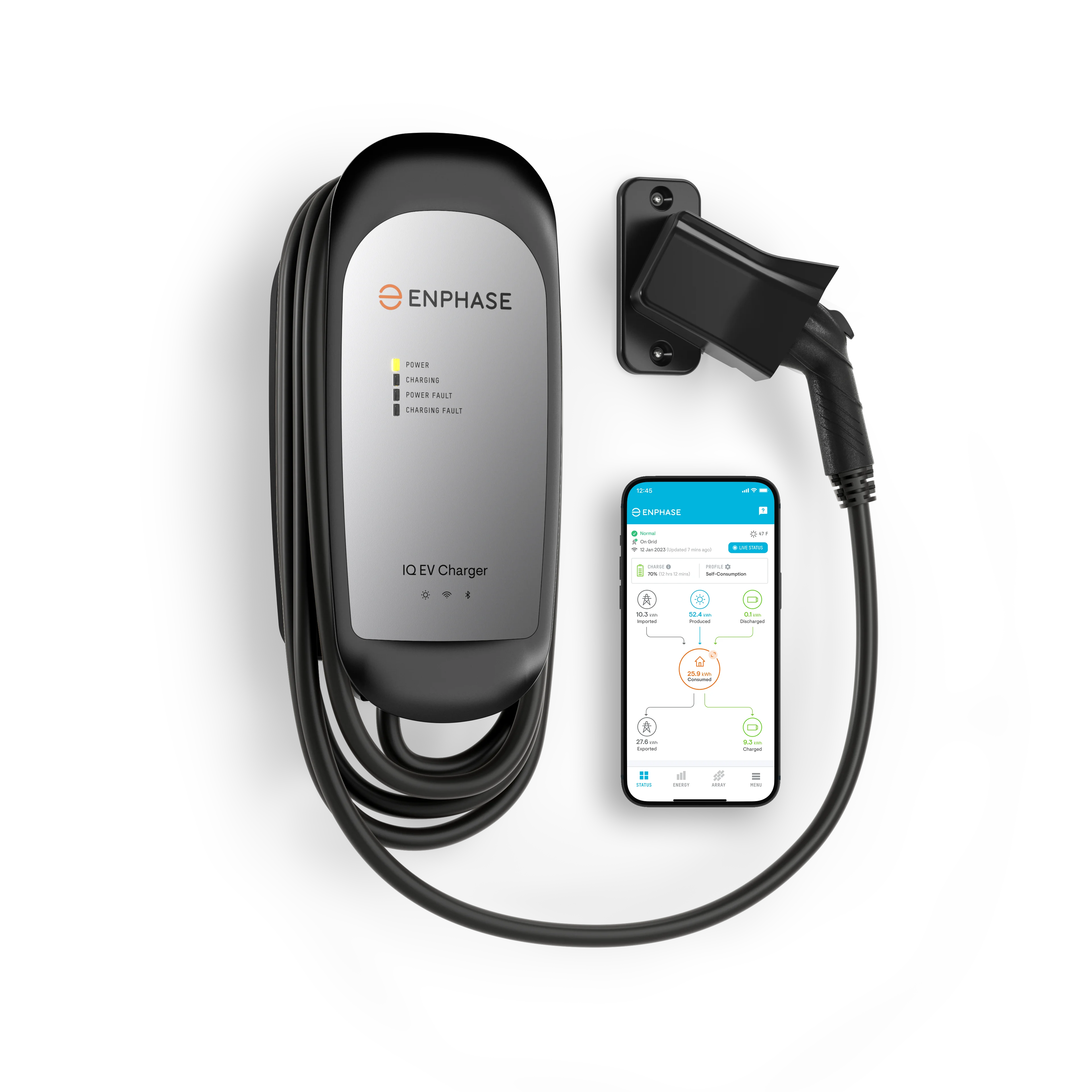 Enphase Smart Level 2 EV Charger with Wi-Fi, Safety Certified, 32 Amp, 240v, Hardwired, Indoor/Outdoor, Ruggedized 25ft Cable & J1772 Connector