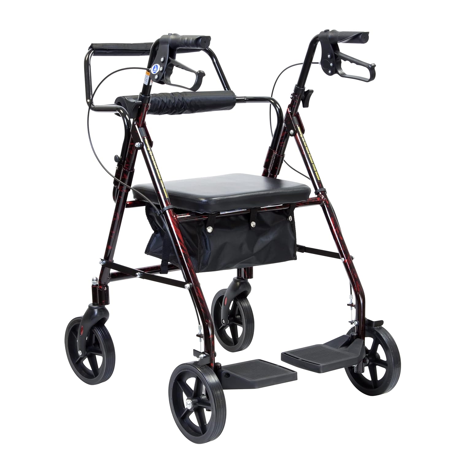 Dynarex DynaGo Duo Transport 4 Wheel Rollator - Stand-Up Rolling Walker and Seated Transport Wheelchair - Fold-Down Footrests