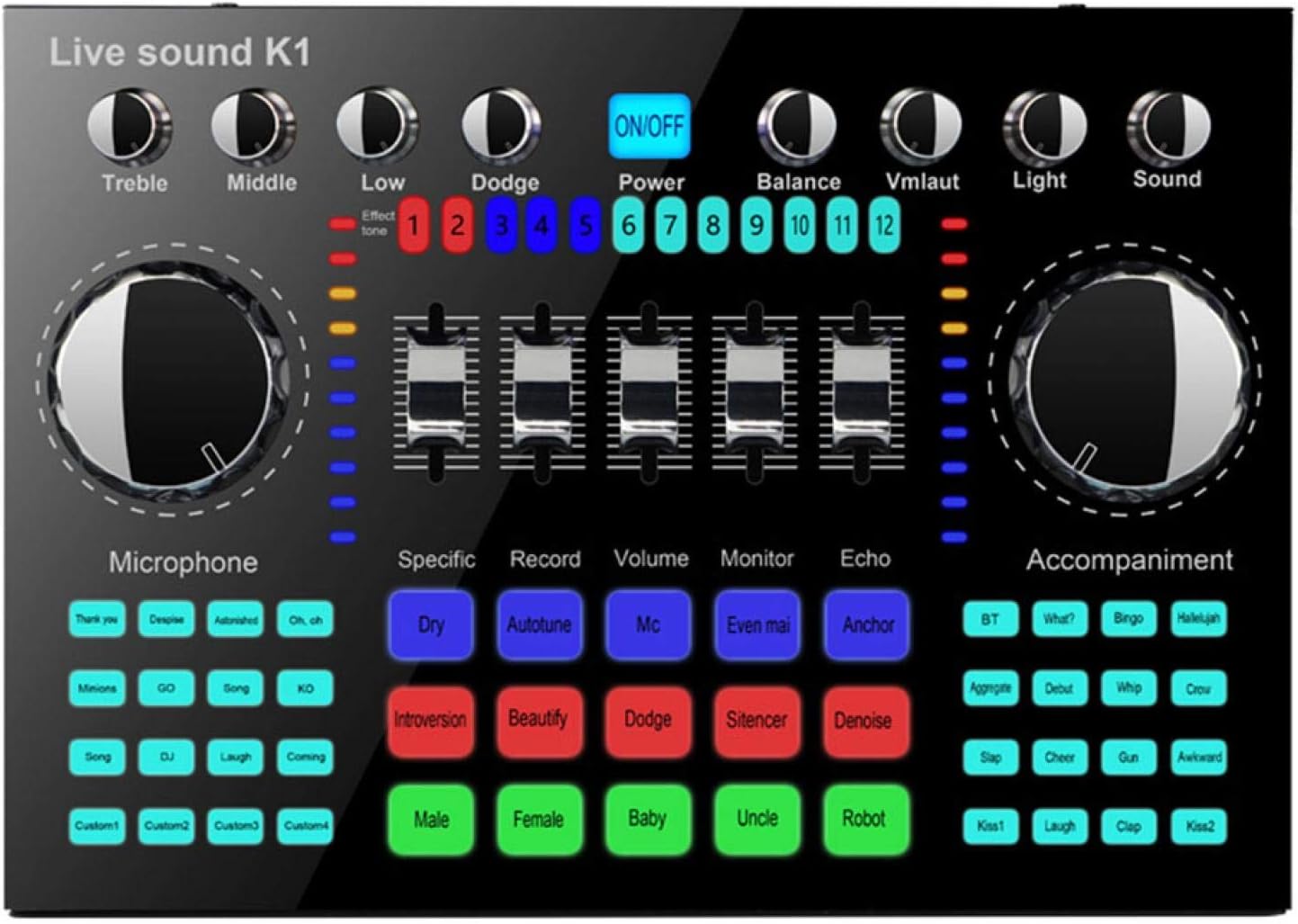 CALIDAKA Bluetooth Mini Sound Mixer Board Live Sound Card for Live Streaming Voice Changer Sound Card with Sound Effects