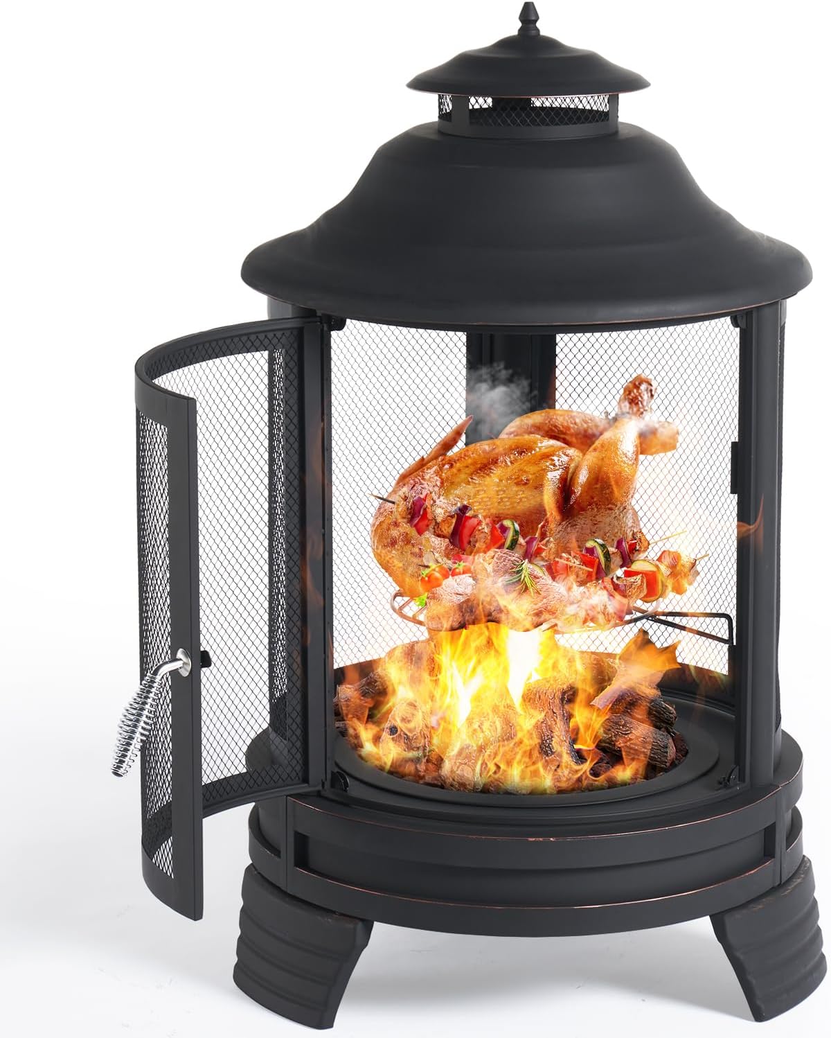 Fire Pit Chiminea, 2 in 1 Fire Pit for Outdoor, 28'' x 45'' Large Chiminea Fireplace with Mesh Spark Screen Doors