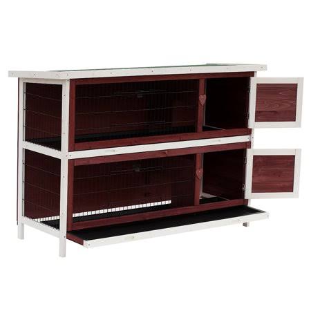 Pawhut 54 inch 2-Story Weatherproof Stackable Elevated Wooden Rabbit Hutch with Enclosed Run and Pull-Out Trays, Size: 50.5