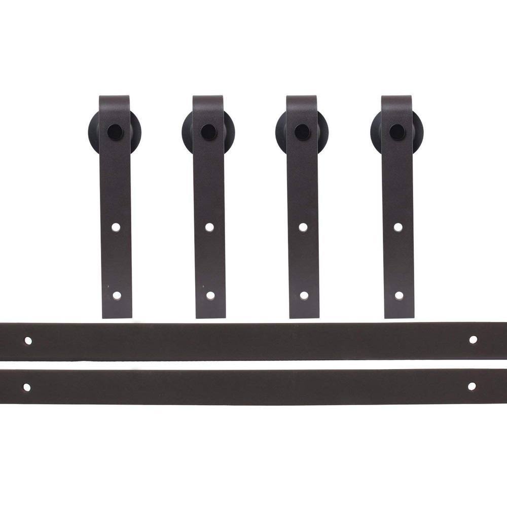 Calhome 120 in. Antique Bronze Bent Strap Sliding Barn Style Door Hardware Track (2-Set)