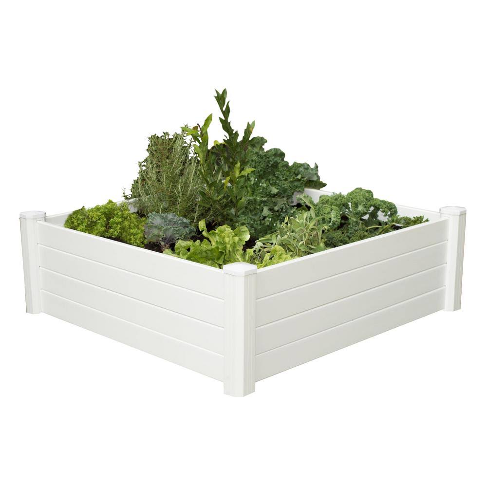 Vigoro 4 ft. x 4 ft. x 15 in. White Vinyl Raised Garden Bed