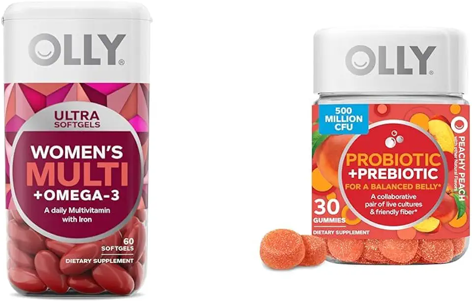 OLLY Ultra Women's Multi Softgels & Probiotic + Prebiotic Gummy, Digestive Support and Gut Health, 500 Million CFUs, Fiber