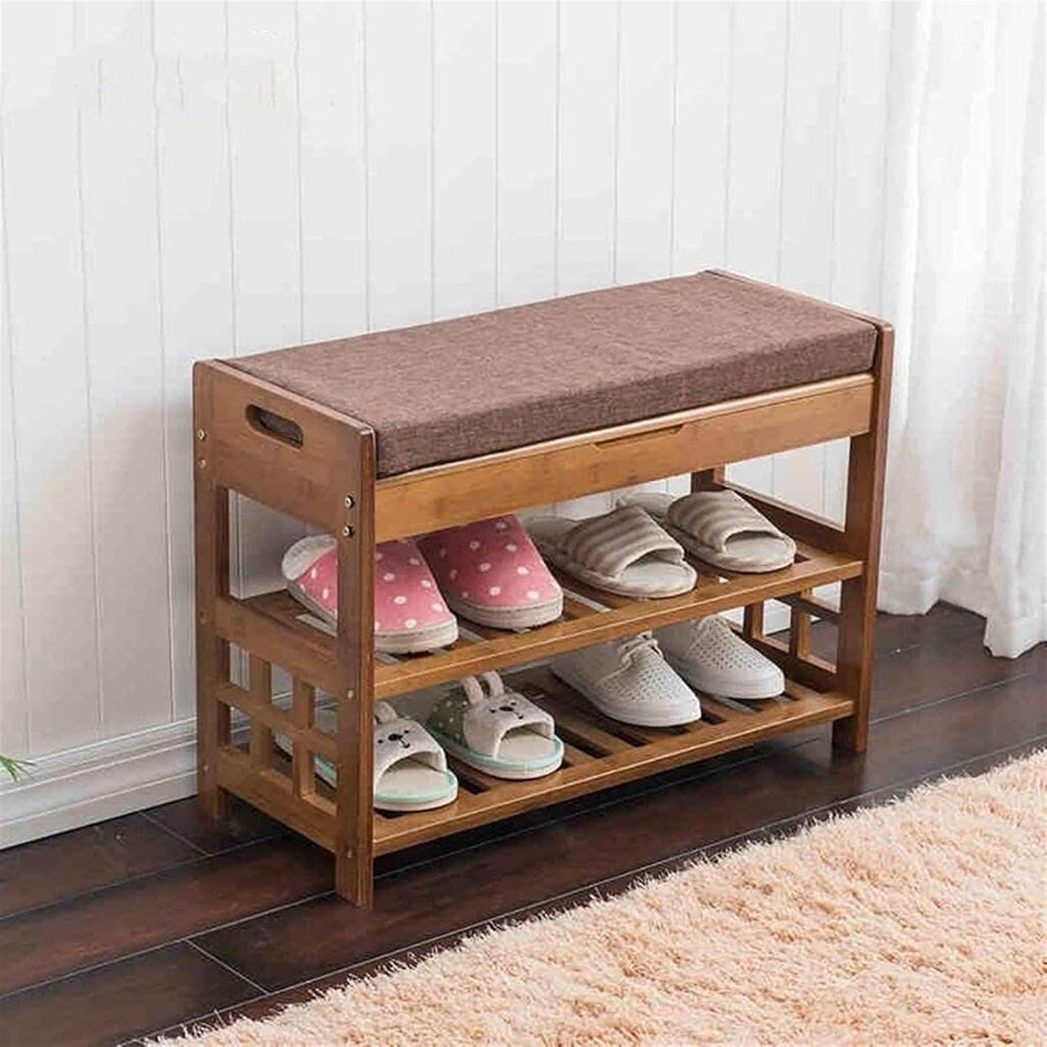 Home shoe cabinet Shoe Rack Shoe Rack in Natural Bamboo Wood Simple Rack Storage Rack Multilayer Change The Stool Multi Function Shelf Shoebox