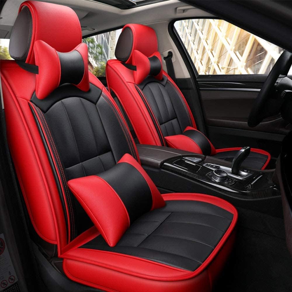 Fly5D Red Car Seat Covers Full Set with Waterproof Deluxe Leather,Airbag Compatible Automotive Vehicle Cushion Cover Universal fit for Most Cars