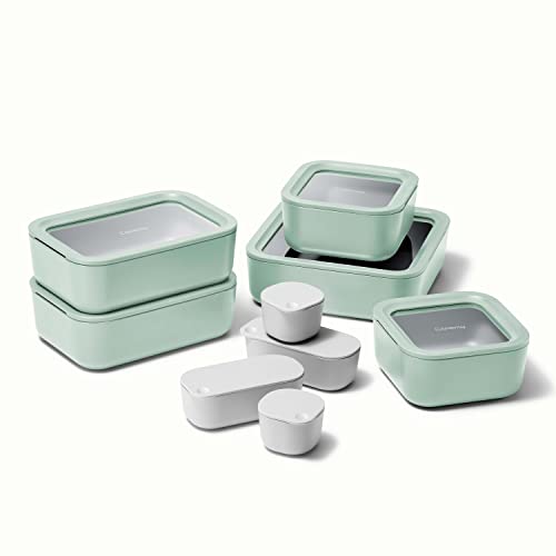 Caraway Glass Food Storage Set, 14 Pieces - Ceramic Coated Food Containers - Easy to Store, Non Toxic Lunch Box Containers with Glass Lids