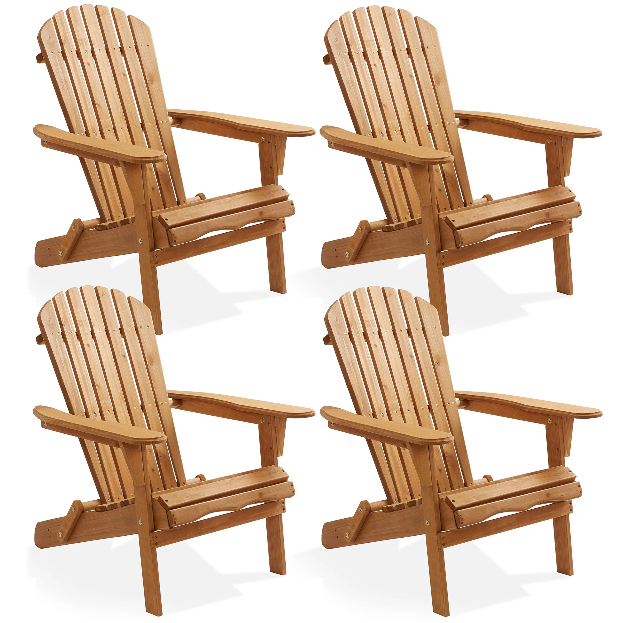 Casafield Folding Adirondack Chairs, Set of Four Cedar Wood Outdoor Fire Pit Lounge Chairs for Patio, Deck, Lawn and Garden Seating