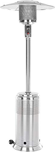 Fire Sense 61436 Pro Series Patio Heater with Wheels 50,000 BTU Output Electronic Ignition System Portable Outdoor Propane Heater - Stainless Steel