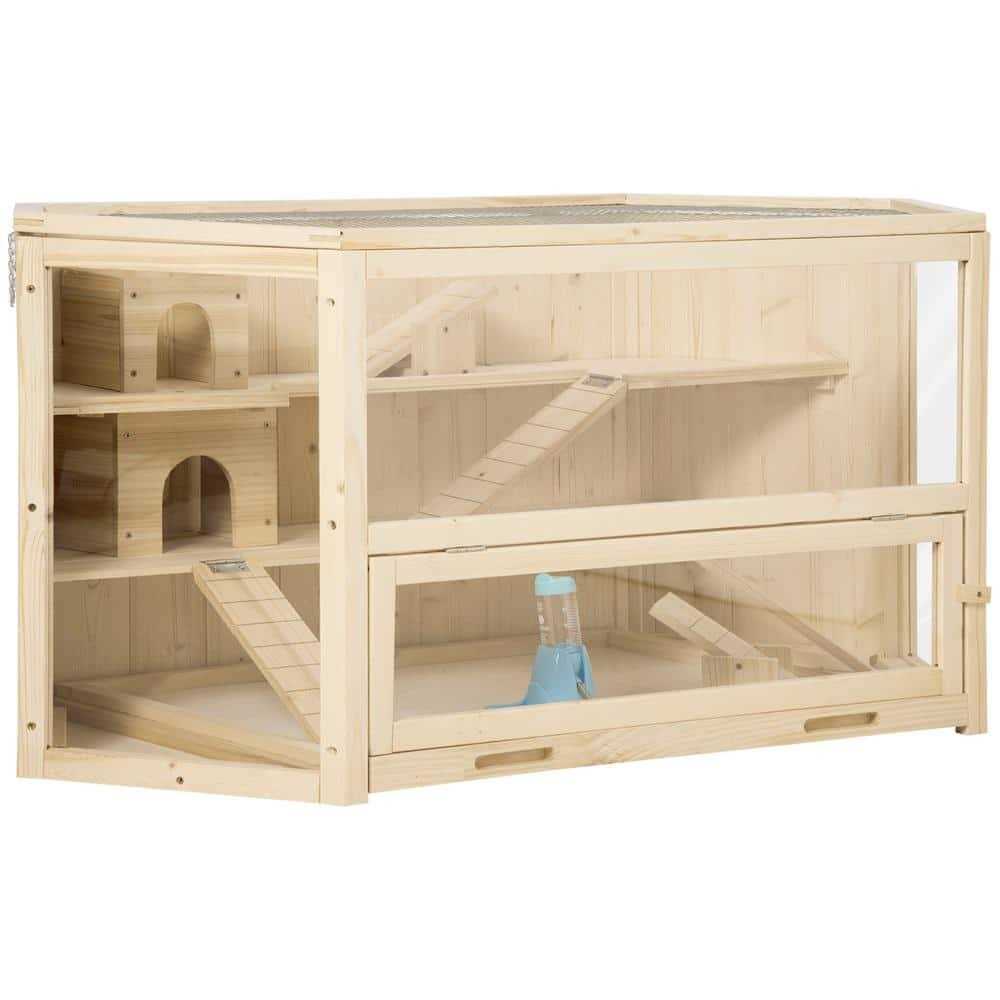 PawHut 3 Tier Wooden Large Hamster Cage Small Animal House with Slide and Activity Center - Pet Supplies online store