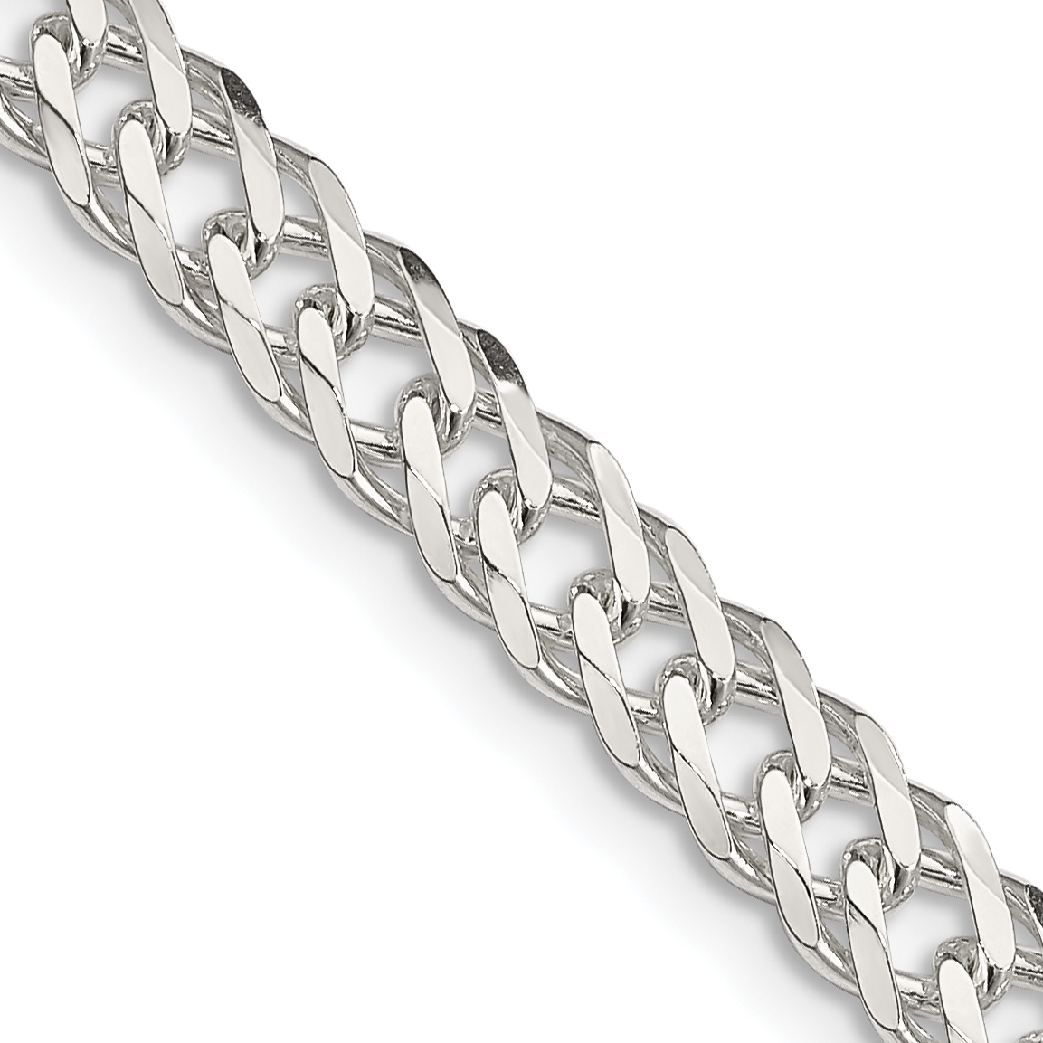 Carat in Karats Sterling Silver 5.25mm 6 Side Diamond-Cut Flat Double Curb Chain Necklace 18 Inch Length
