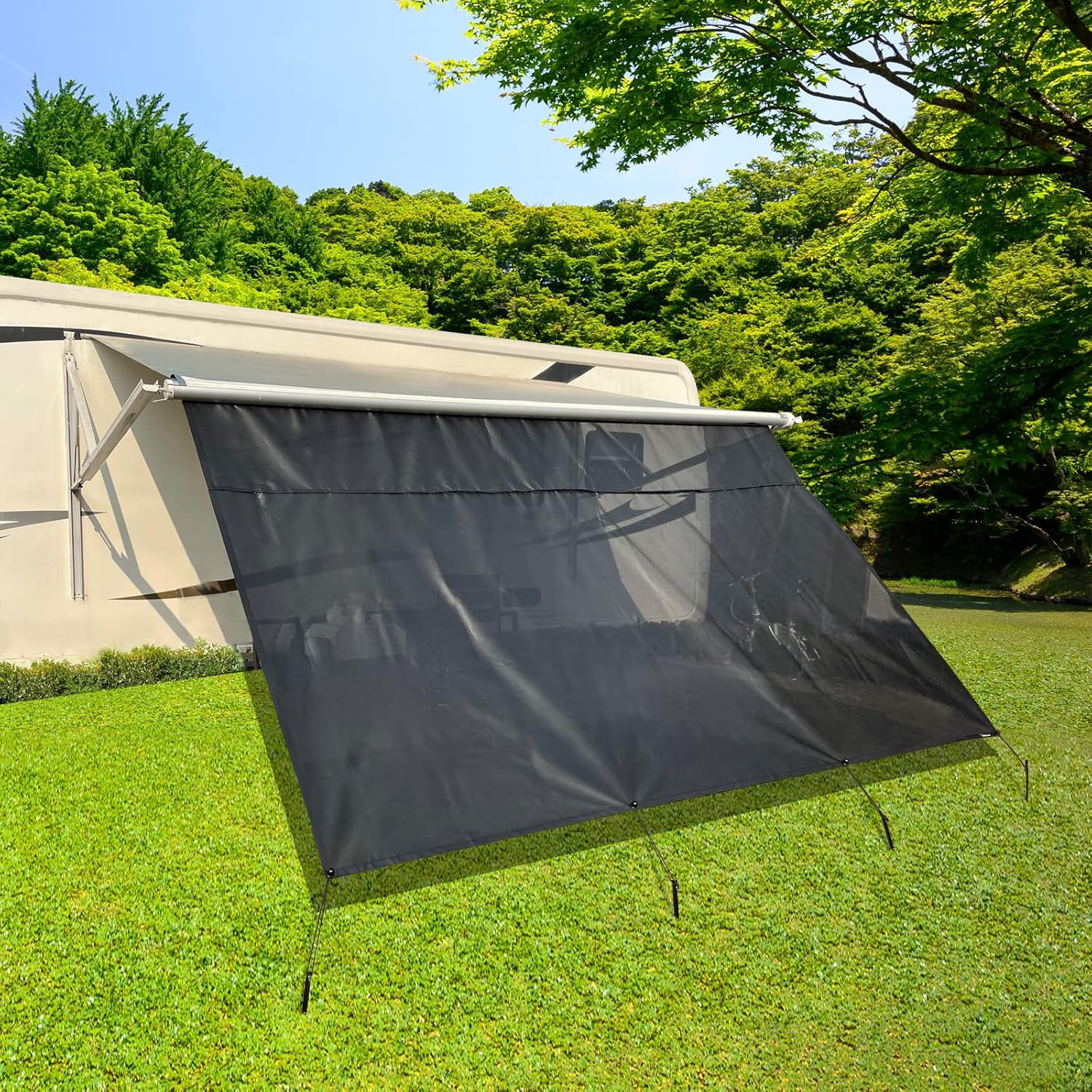 Dulepax RV Awning Shade Screen with Zipper 8'X11'3'' -Second Generation RV Awning Screen Significantly Improves Shadew and Privacy.Universal RV