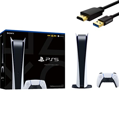 Sony PlayStation 5 Digital Edition 825GB Gaming Console + 1 Wireless Controller for PS5, 8-Core x86-64-AMD Ryzen Zen 2 CPU, 16GB GDDR6, 8K Output