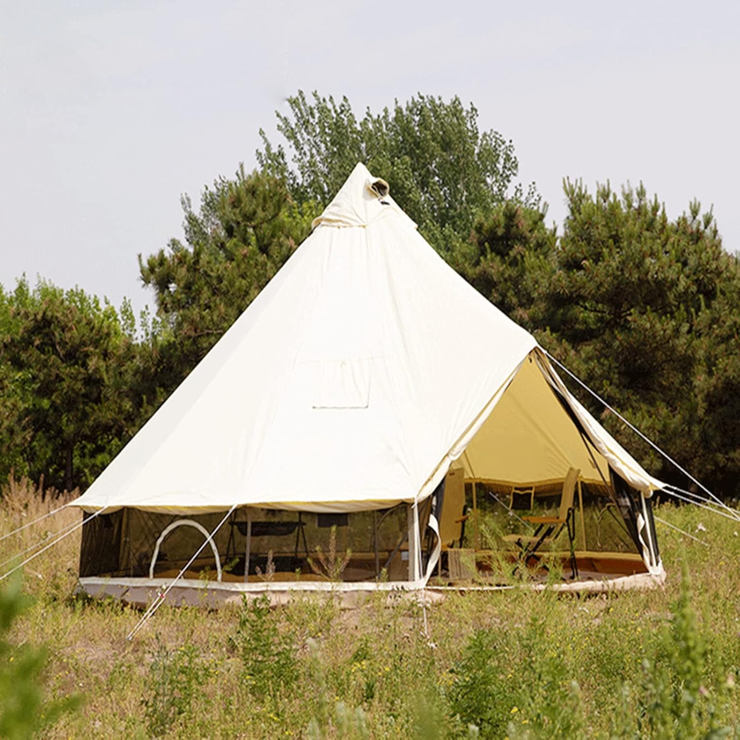 Canvas Bell Tent- w/Stove Jack, 4 Season Luxury Glamping Tent Waterproof Yurt Tents for Family Camping Outdoor Hunting Party