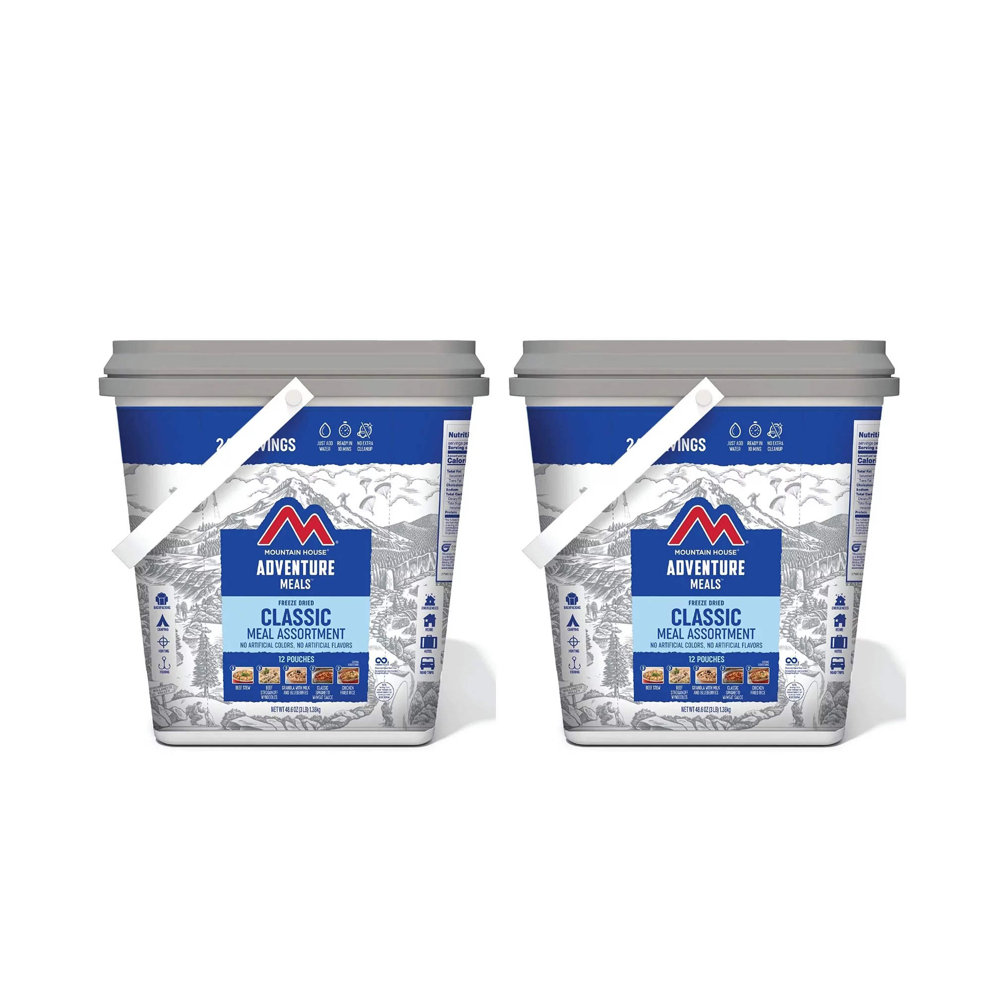 Mountain House Classic Bucket Freeze Dried Emergency Survival Food for Backpacking & Camping | 30 Years Shelf Life | 24 Servings / Bucket- 2 Buckets