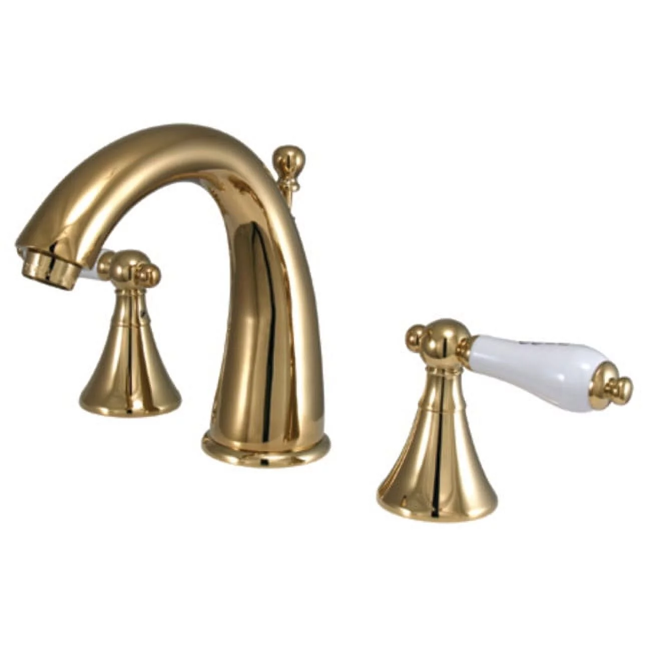 Widespread Bathroom Faucet with Double Porcelain Lever Handles, Polished Brass