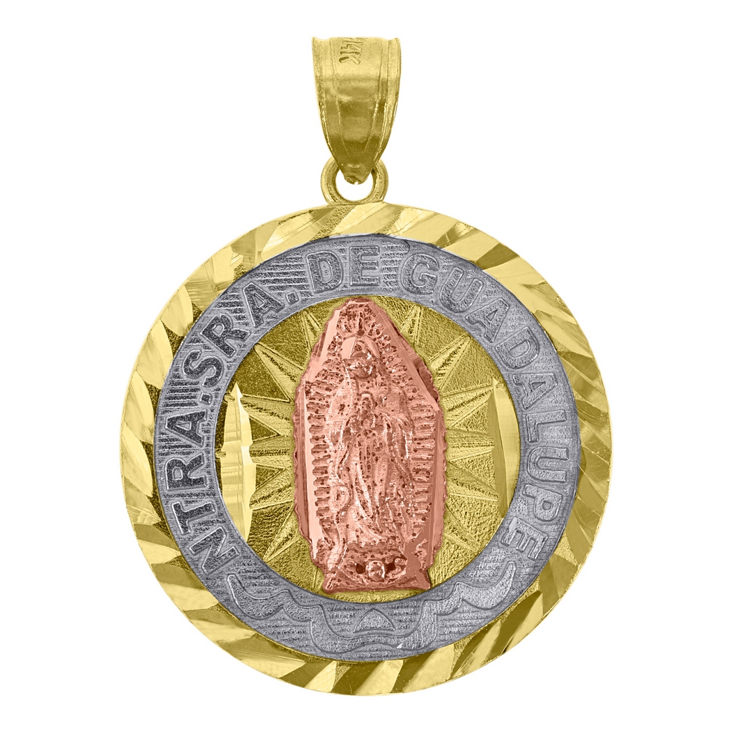 14k Gold Unisex Tri color Dc Our Lady Of Guadalupe Marry Medallion Religious Height 27.1mm Pendant Necklace C Jewelry Gi