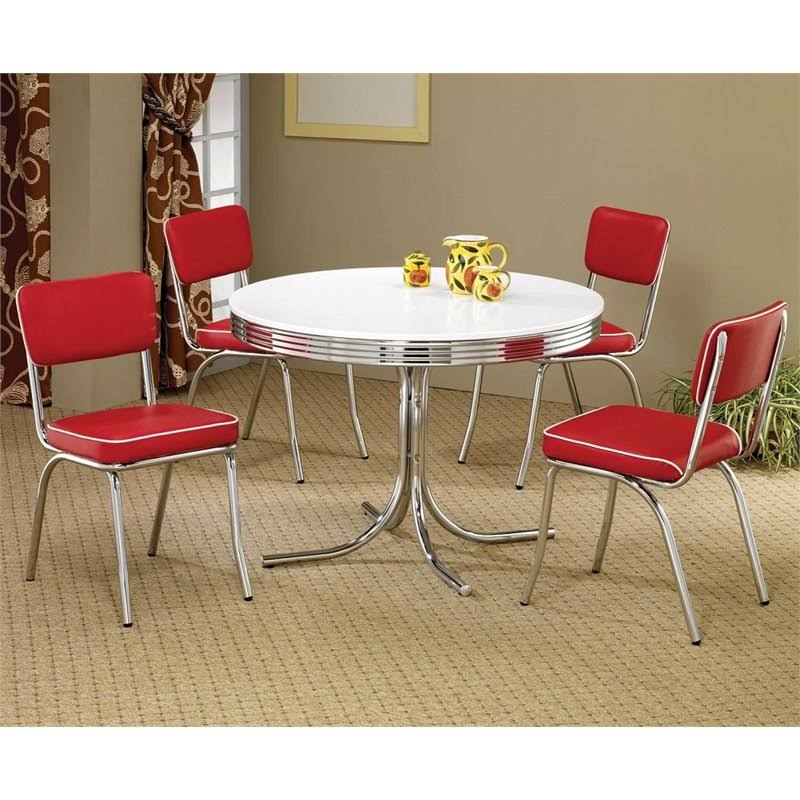 Coaster Cleveland 5 Piece Retro Round Dining Set in White and Red