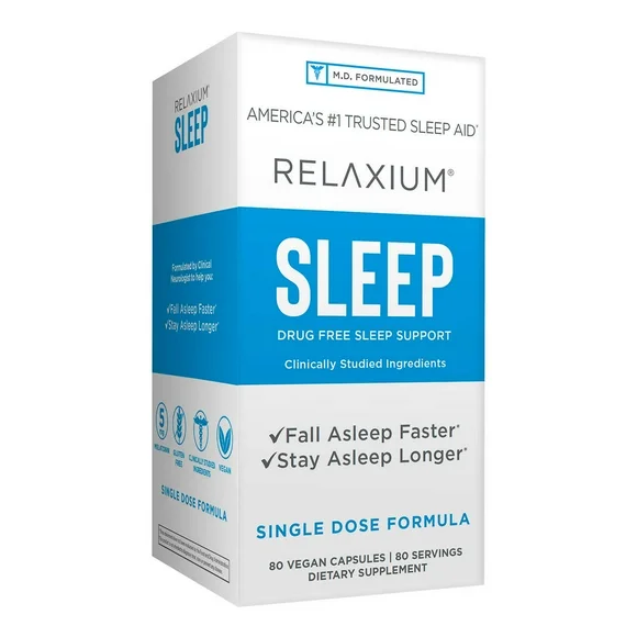 Relaxium Sleep, Drug Free Sleep Support, 80 Vegan Capsules - Kansas Nuitrition - HNZSDS